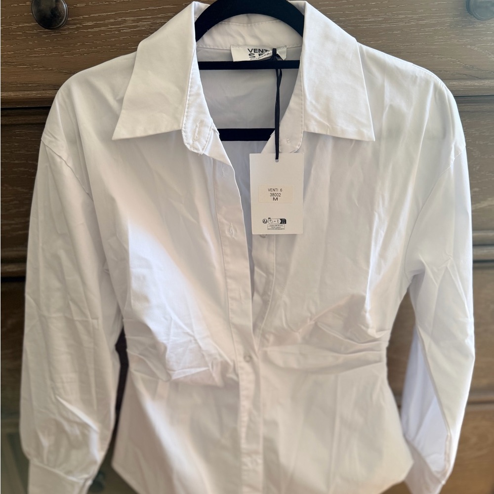 Venti6 Women's White Button Down Shirt- Cinched waist